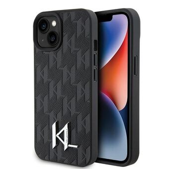 Karl Lagerfeld KLHCP15SPKLPKLK iPhone 15 / 14 / 13 6.1" sort hardcase lædermonogram, varmestemplede metallogo