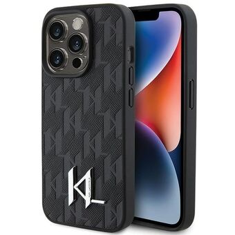 Karl Lagerfeld KLHCP15XPKLPKLK iPhone 15 Pro Max 6.7" sort hårdtaske i læder med monogram og varmestemplet metallogo.