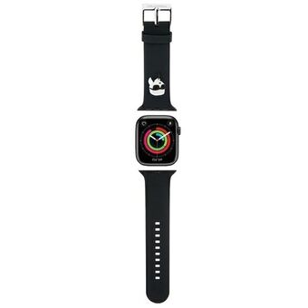 Karl Lagerfeld Pasek KLAWLSLKNK Apple Watch 42/44/45/49 mm, sort rem med 3D Gummi Karl Hoved.