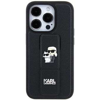 Karl Lagerfeld KLHCN61GSAKCPK iPhone 11 / Xr 6.1" sort hardcase Gripstand Saffiano Karl&Choupette Pins