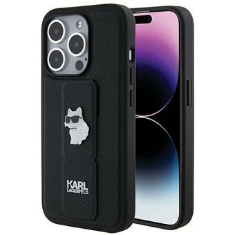 Karl Lagerfeld KLHCP14LGSACHPK iPhone 14 Pro 6.1" sort hardcase Gripstand Saffiano Choupette Pins.
