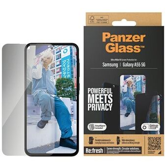 PanzerGlass Ultra-Wide Fit Sam A55 5G A556 Privacy Screen Protection Easy Aligner Included P7358 translates to Danish as:

PanzerGlass Ultra-Wide Fit Sam A55 5G A556 Privatskærmbeskyttelse Easy Aligner inkluderet P7358.