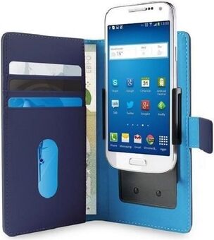 PURO Smart Wallet XL universal etui blå/blå 5,1" med fotoholder og lommer til kort og penge UNIWALLET3BLUEXL