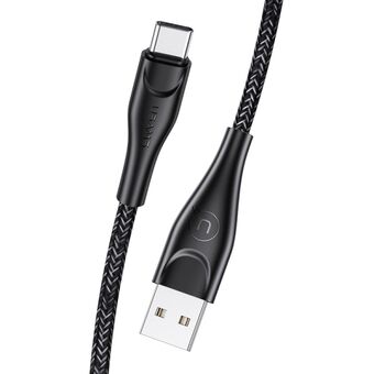 USAMS Flettet kabel U41 USB-C 1m 2A sort/sort SJ392USB01 (US-SJ392) Hurtig opladning
