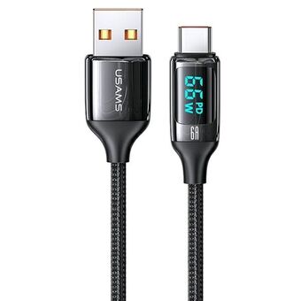 USAMS U78 USB-C 1,2m LED 6A hurtigopladningskabel flettet sort / sort SJ544USB01 (US-SJ544)