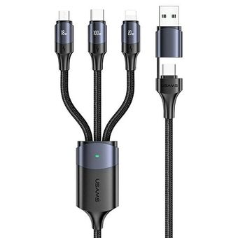 USAMS Kabel U71 3i1 1.2m 6A Hurtig Opladning Sort (USB/USB-C til lightning/microUSB/USB-C) SJ511USB01 (US-SJ511)