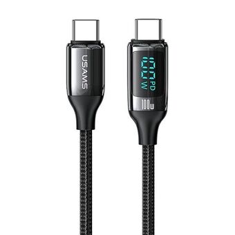 USAMS Flettede kabel U78 USB-C til USB-C med LED, 2m, 100W Hurtig opladning, sort SJ558USB01 (US-SJ558)
