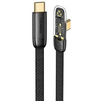 USAMS vinklet kabel USB-C til USB-C PD 100W Hurtigopladning Iceflake Series 1,2 m sort/sort SJ584USB01 (US-SJ584)