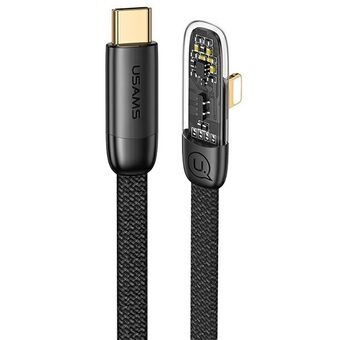 USAMS vinklet kabel USB-C til Lightning PD 20W Hurtigopladning Iceflake Series 2m sort/sort SJ586USB01 (US-SJ586)