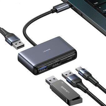 USAMS Adapter HUB 4i1 2xUSB 2.0/USB 3.0/ USB-C grå/mørkegrå SJ627HUB01 (US-SJ627)