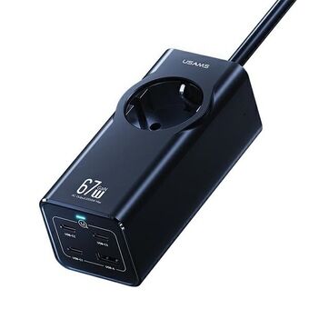 USAMS Strømstrip med 67W 3x USB-C + USB Hurtig Opladningsforlængerkabel EU sort CC225TC01 (US-CC225)