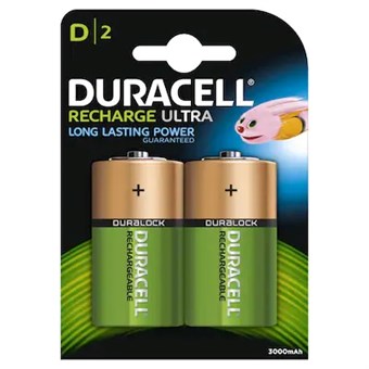 Duracell 3000mAh Genopladelige D batterier - 2 stk