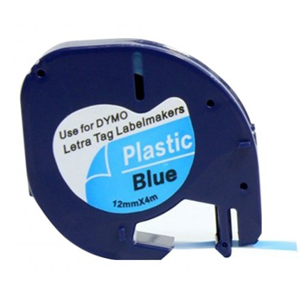 Dymo LetraTag Label Sort Tekst På Blå Tape (91205) 12mm × 4m (S0721670)