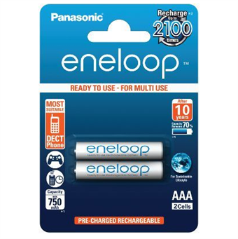 Panasonic Eneloop AAA Genopladelige Batterier 750 mAh - 2 stk