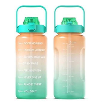 Fitness Vandflaske med Sugerør - BPA FRI - 2000 ml - Orange/Grøn
