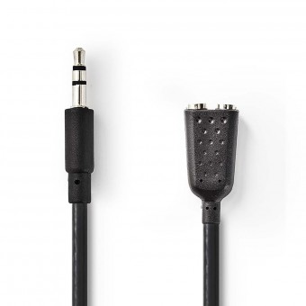Stereo Audio kabel | 3.5 mm Hanstik | 2 x 3.5 mm Hunstik | Nikkelplateret | 0.20 m | Runde | Sort | Box
