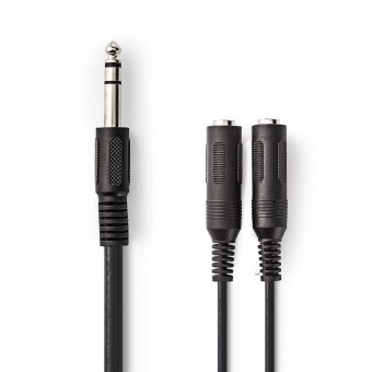 Stereo Audio kabel | 6.35 mm Hanstik | 2x 6.35 mm Hunstik | Nikkelplateret | 0.20 m | Runde | Sort | Plastikpose