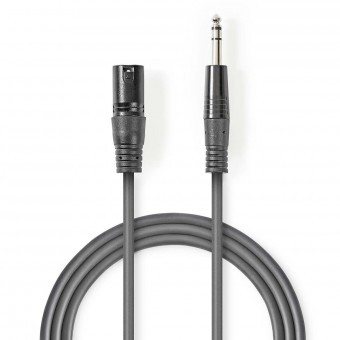 Balanceret Audio kabel | XLR 3-Pin Han | 6.35 mm Hanstik | Nikkelplateret | 3.00 m | Runde | PVC | Mørkegrå | Kartonhylster