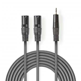 Balanceret Audio kabel | 2x XLR 3-Pin Hanstik | 3.5 mm Hanstik | Nikkelplateret | 1.50 m | Runde | PVC | Mørkegrå | Kartonhylster