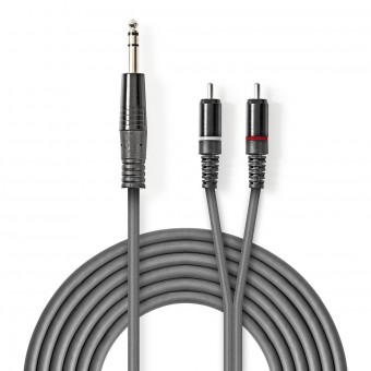 Stereo Audio kabel | 6.35 mm Hanstik | 2x RCA Hanstik | Nikkelplateret | 1.50 m | Runde | Mørkegrå | Kartonhylster