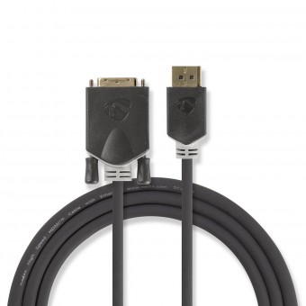 Displayport kabel | DisplayPort Han | DVI-D 24 + 1-pin han | 1080p | Guldplateret | 2.00 m | Runde | PVC | Antracit | Plastikpose