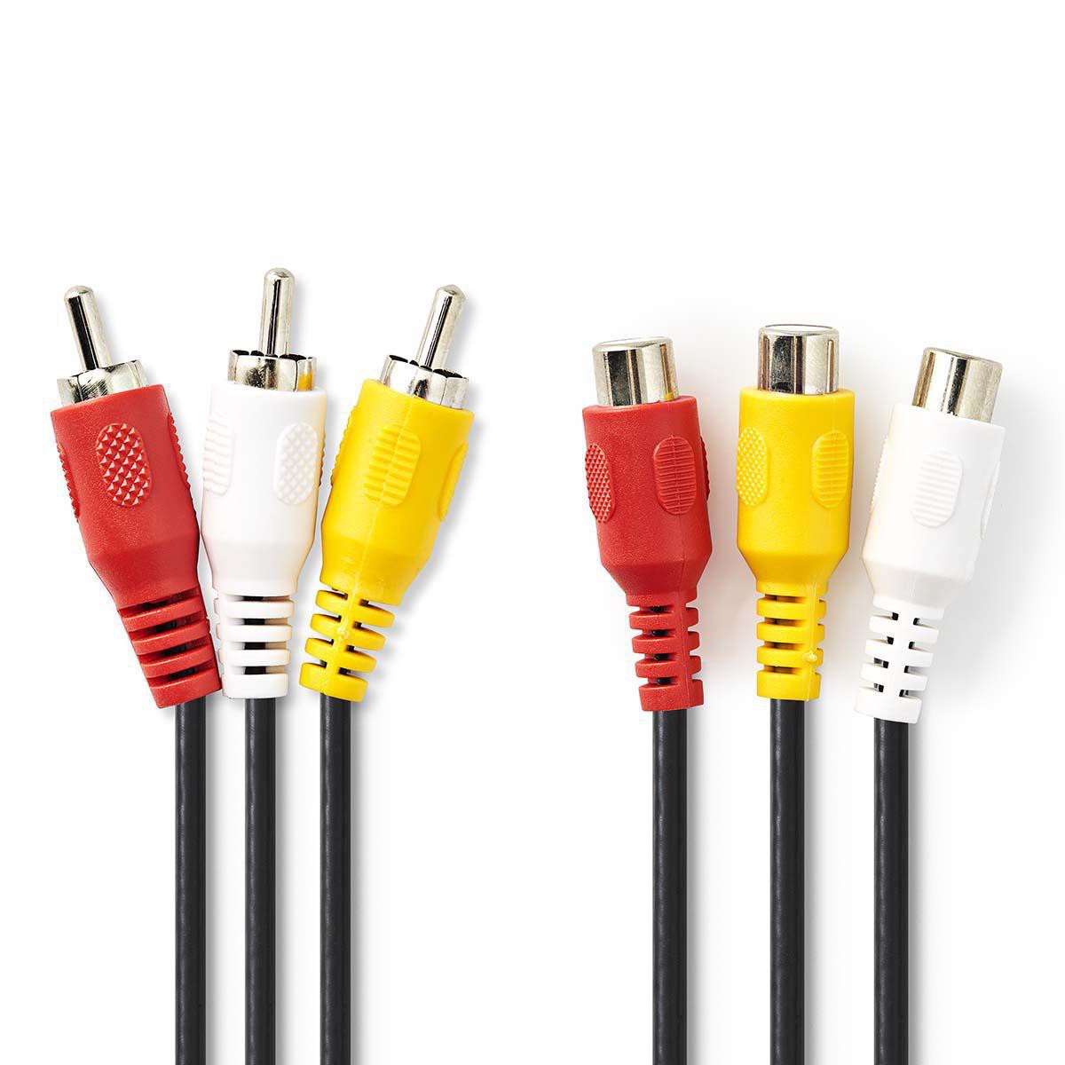 Composite Video kabel | 3x RCA Han | 3x RCA Hun | Nikkelplateret | 480p | 2.00 m | Runde | PVC | Plastikpose