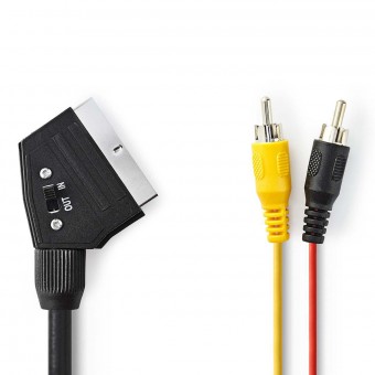 SCART-kabel | SCART Han | 2x RCA Hanstik | Nikkelplateret | Omskiftelig | 480p | 2.00 m | Runde | PVC | Sort | Plastikpose