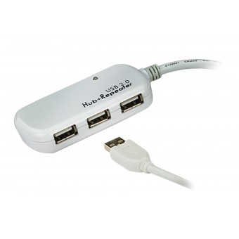 Aktiv Usb 2.0 Forlængerkabel USB A Han - 4x USB Hub 12 m Elfenbensfarvet
