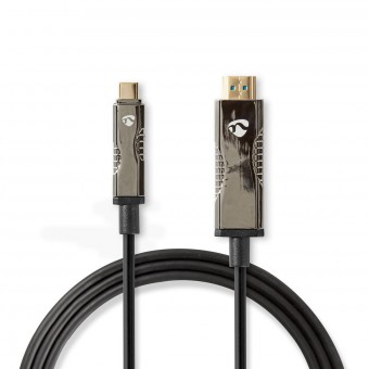 Aktiv Optisk USB-kabel | USB-C™ Han | HDMI™ Stik | 18 Gbps | 20.0 m | Runde | PVC | Sort | Gaveæske