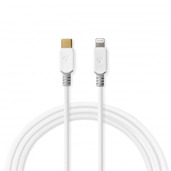 USB-kabel | USB 2.0 | Apple Lightning 8-pin | USB-C™ Han | 480 Mbps | Guldplateret | 3.00 m | Runde | PVC | Grå / Hvid | Window Box