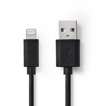 Lightning Kabel | USB 2.0 | Apple Lightning 8-pin | USB-A han | 480 Mbps | Nikkelplateret | 2.00 m | Runde | PVC | Sort | Plastikpose