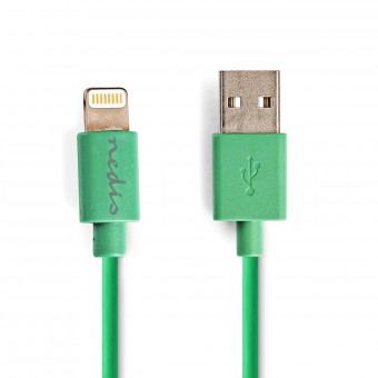 Lightning Kabel | USB 2.0 | Apple Lightning 8-pin | USB-A han | 480 Mbps | Nikkelplateret | 1.00 m | Runde | PVC | Grøn | Plastikpose