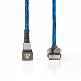 USB-kabel | USB 2.0 | USB-A han | USB-C™ Han | 480 Mbps | Guldplateret | 1.00 m | Runde | Flettet / Nylon | Blå / Sort | Cover Window Box