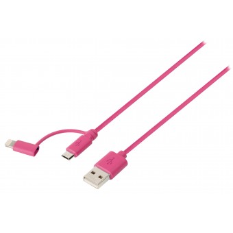 2-I-1 Opladerkabel USB A Han - Micro B Han 1.00 m Pink
