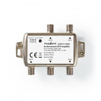 CATV forstærker | Forstærkning: 9 dB | 85 - 1218 MHz | Antal output: 4 | Retur sti | Sølv