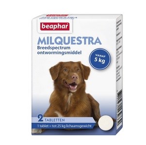 Beaphar Milquestra Ormekur - Ormetabletter til Hunde fra 5-25 kg - 2 Tabletter