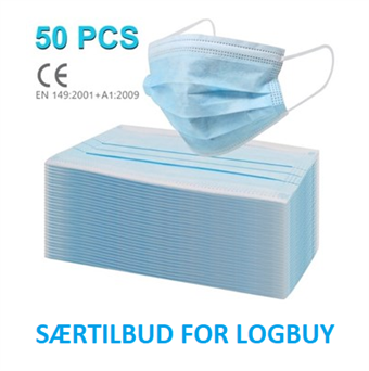 CE Godkendte Type 2  Mundbind - 3-lags Beskyttelse - 50 stk - For viksomheder, skoler, institutioner, saloner
