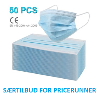Mundbind - Ansigtsmaske - 3-lags Beskyttelse - 50 stk - For viksomheder, skoler, institutioner, saloner
