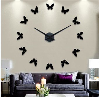 Stort moderne 110x110 cm væg ur med sommerfugle 
