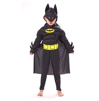 Batman Kostume - Børn - Inkl. Maske + Dragt + Kappe - Medium - 120-130 cm