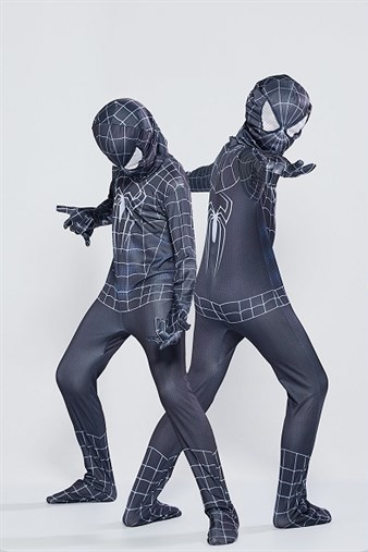 Spiderman Black Tight Kostume - Børn - Inkl. Dragt + Maske - Large - 120-130 cm