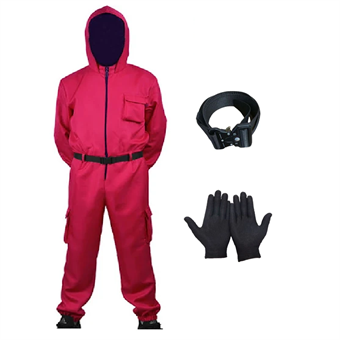 Squid Game - Kostume + Bælte + Handsker - Medium - 168-173 cm