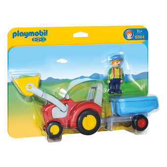 Playmobil 1.2.3. landmand med traktor og trailer - 6964
