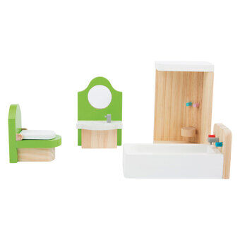 Lille fod - dukkehusmøbel i træ badeværelse, 4dlg.
