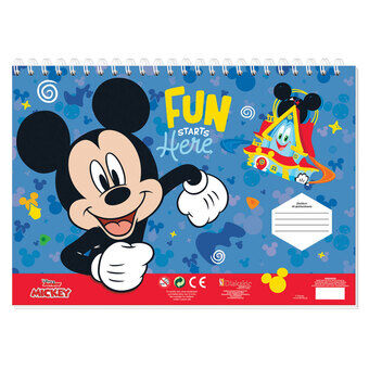 Mickey mouse farvelægningssider med stencil og klistermærkeark