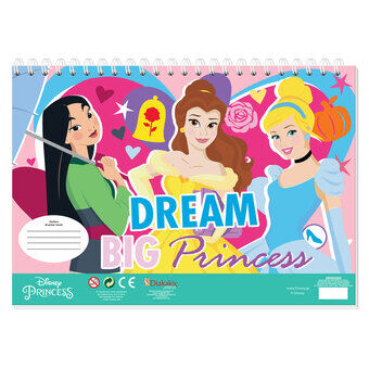 Disney prinsesse farvelægningssider med stencil og klistermærkeark