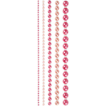 Halve klæbende perler, lyserøde, 2-8 mm, 140 stk.