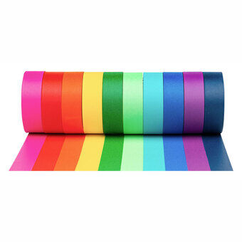 Farver - washi tape ensfarvede, sæt med 10 stk