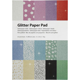 Glitter Papirblok A4 150 g, 30 ark