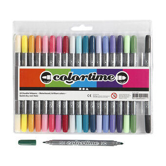 Dobbeltsidede kuglepenne - ekstra farver, 20 stk.